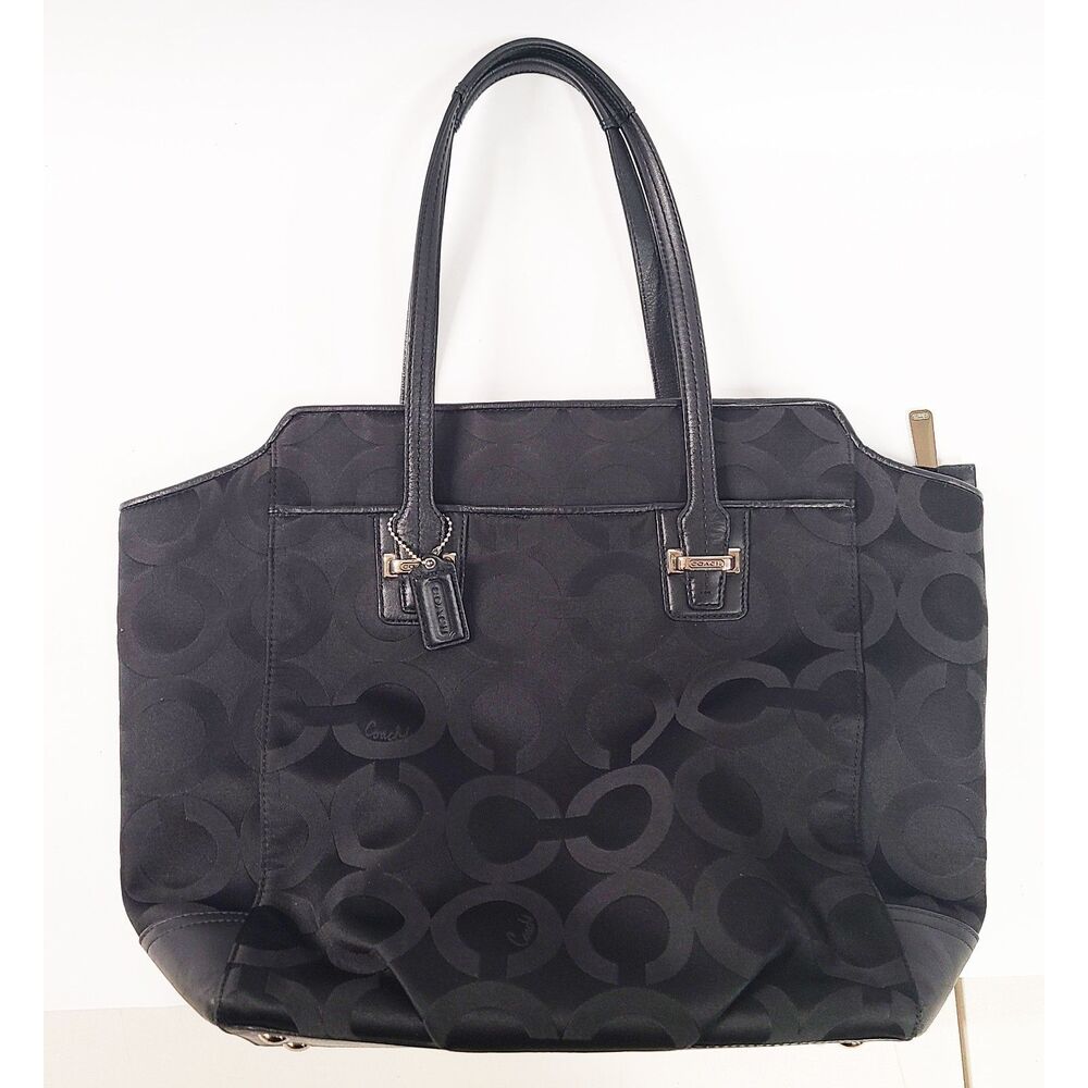 Coach Black Optic Signature C Taylor Tote Bag Leather Trim Purse Handbag